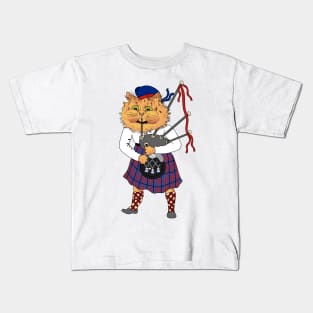 Scottish Bagpipe Playing Cat Kids T-Shirt